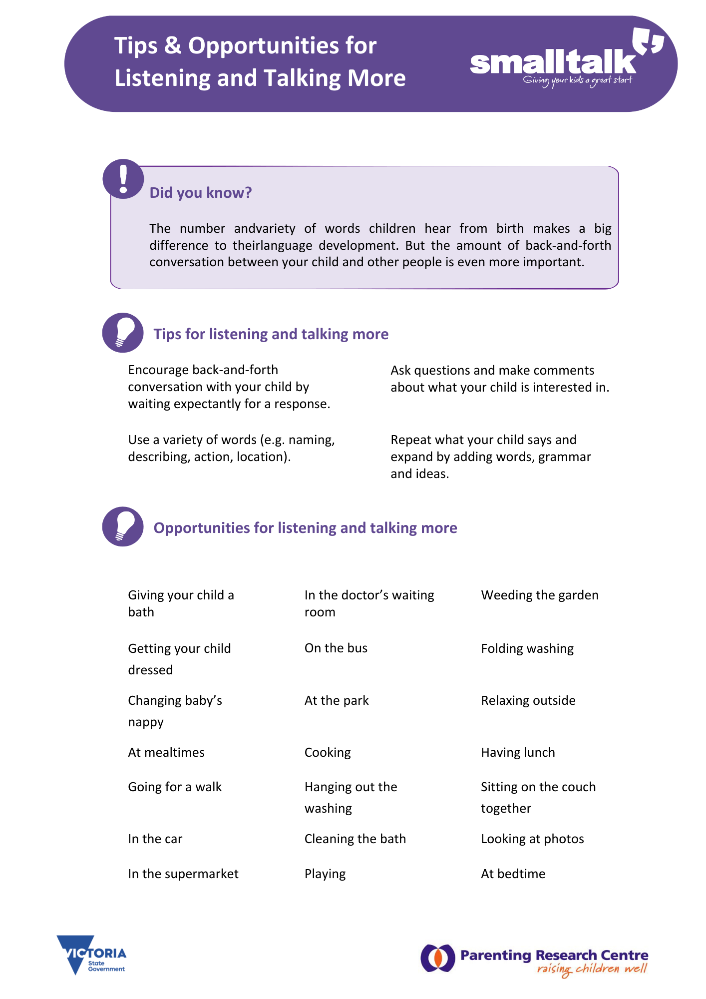 Listening and Talking More – smalltalk Opportunity Sheet
