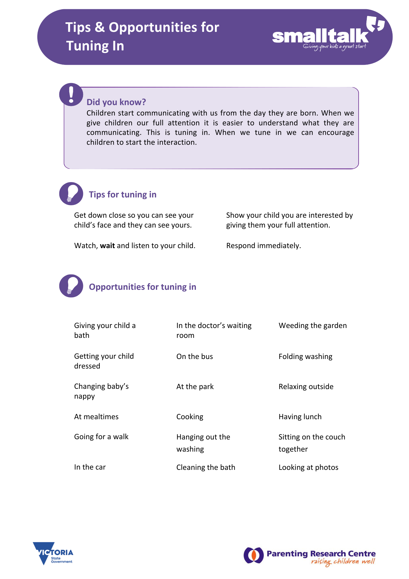 Tuning In – smalltalk Tip Sheet